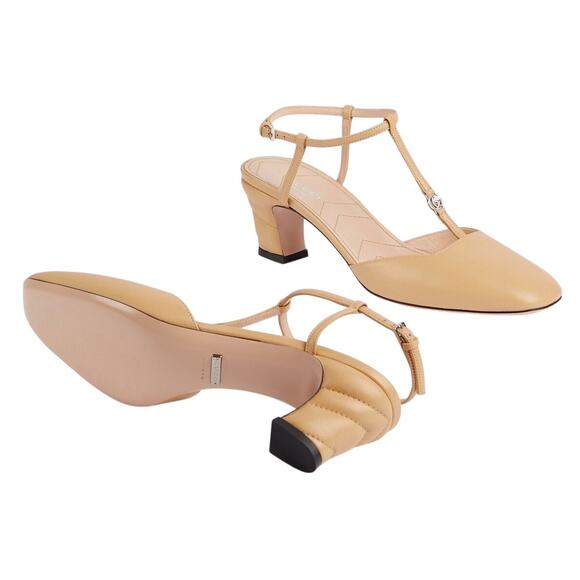 Gucci Nappa Leather T-Strap Marmont Double G Sand Slingback 37 - Picture 1 of 16